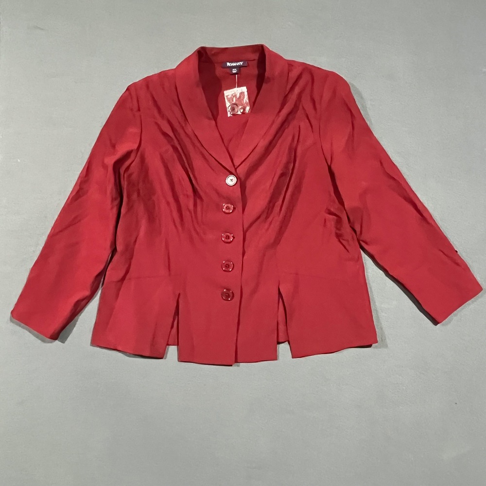 Roaman's Button Down Blouse Collared Red Women's Plus Size 20W Split Hem Career